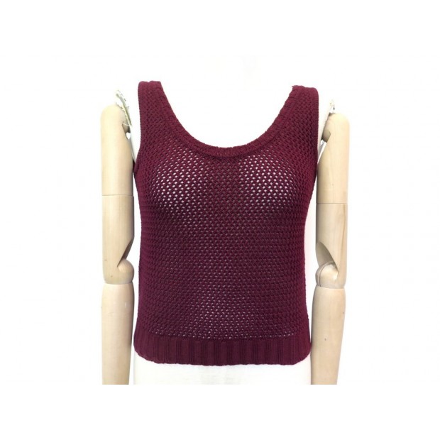 NEUF DEBARDEUR YVES SAINT LAURENT T38 M EN LAINE BORDEAUX HAUT TSHIRT TOP 890€