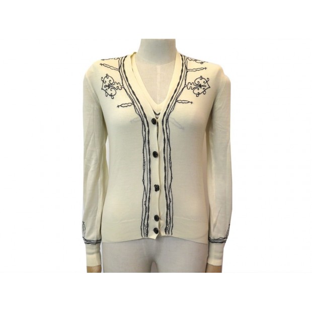 TWIN SET YVES SAINT LAURENT GILET ET DEBARDEUR BRODE T36 S EN LAINE BEIGE 1500€