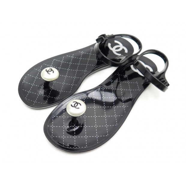 CHAUSSURES CHANEL LOGO CC 36 SANDALES TONGS EN CAOUTCHOUC NOIR BLACK SHOES 630€