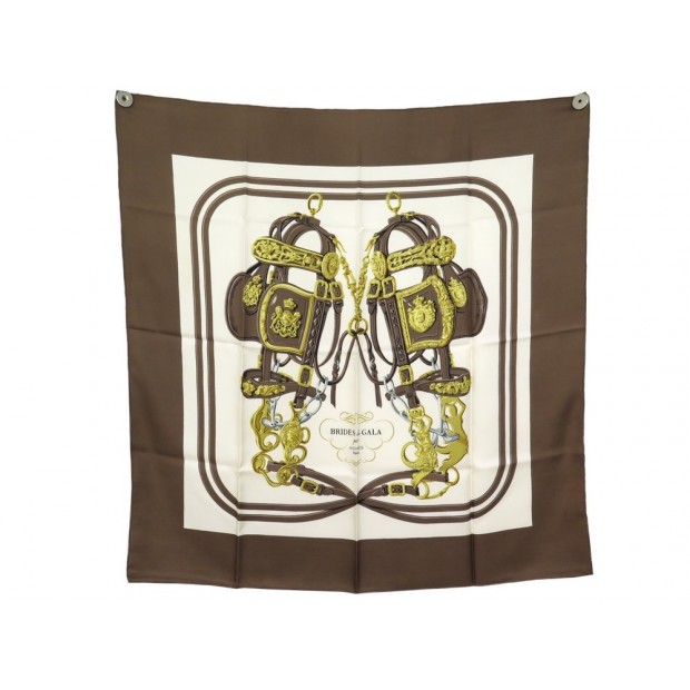 FOULARD HERMES BRIDE GALA SOIE TAUPE 