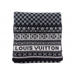 NEUF ECHARPE LOUIS VUITTON DAMIER EN LAINE NOIR 168 X 28 CM NEW WOOL SCARF 550€