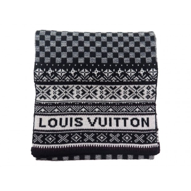 NEUF ECHARPE LOUIS VUITTON DAMIER EN LAINE NOIR 168 X 28 CM NEW WOOL SCARF 550€