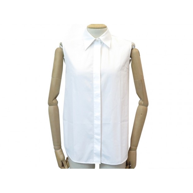 NEUF CHEMISE HERMES SANS MANCHES S 34 EN COTON BLANC TOP WHITE COTTON SHIRT 390€