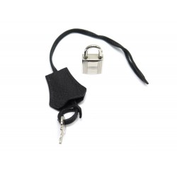 TIRETTE AVEC CLOCHETTE HERMES EN CUIR TAURILLON CLEMENCE NOIR + CADENAS PADLOCK