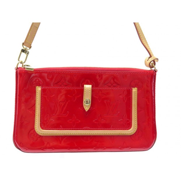 SAC A MAIN LOUIS VUITTON MALLORY SQUARE POCHETTE CUIR MONOGRAM VERNI ROUGE