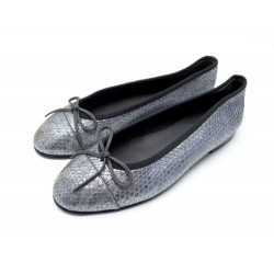 NEUF CHAUSSURES CHANEL G02819 BALLERINES 36 CUIR PYTHON GRIS LEATHER SHOES 1330€