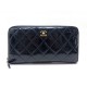 PORTEFEUILLE CHANEL TIMELESS PORTE MONNAIE CUIR VERNI BLEU LEATHER WALLET 990€