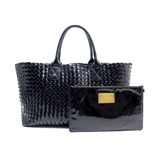 SAC A MAIN BOTTEGA VENETA HIPPO MM 115664 CUIR VERNI NOIR + POCHETTE BAG 7200€