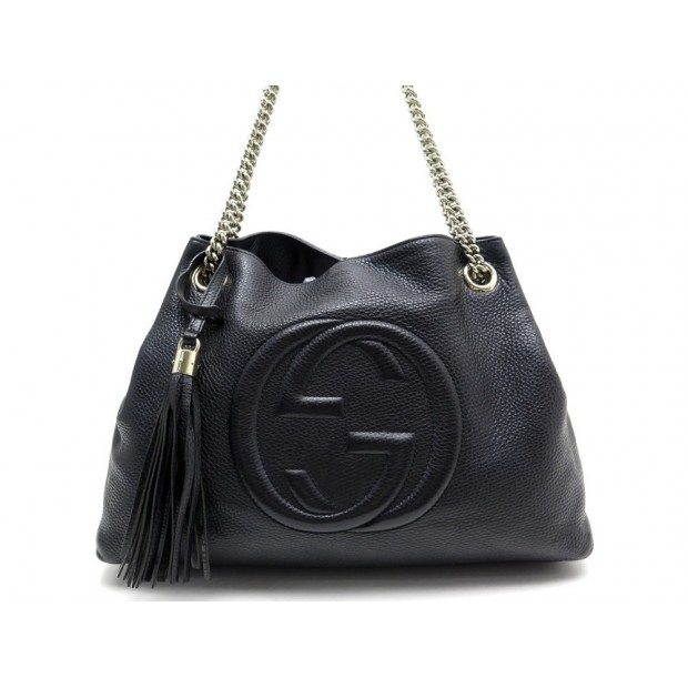 sac a main gucci soho 308982 37 cm en cuir graine noir