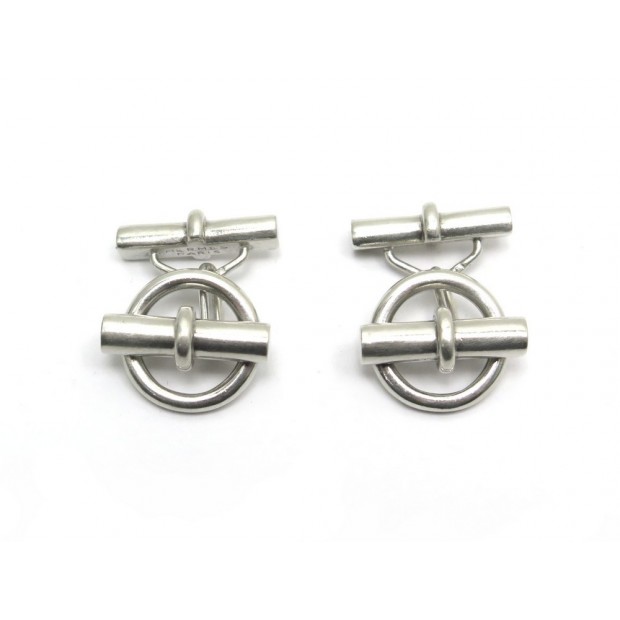 BOUTONS DE MANCHETTES HERMES CHAINE D'ANCRE ARGENT MASSIF SILVER CUFFLINKS 550€