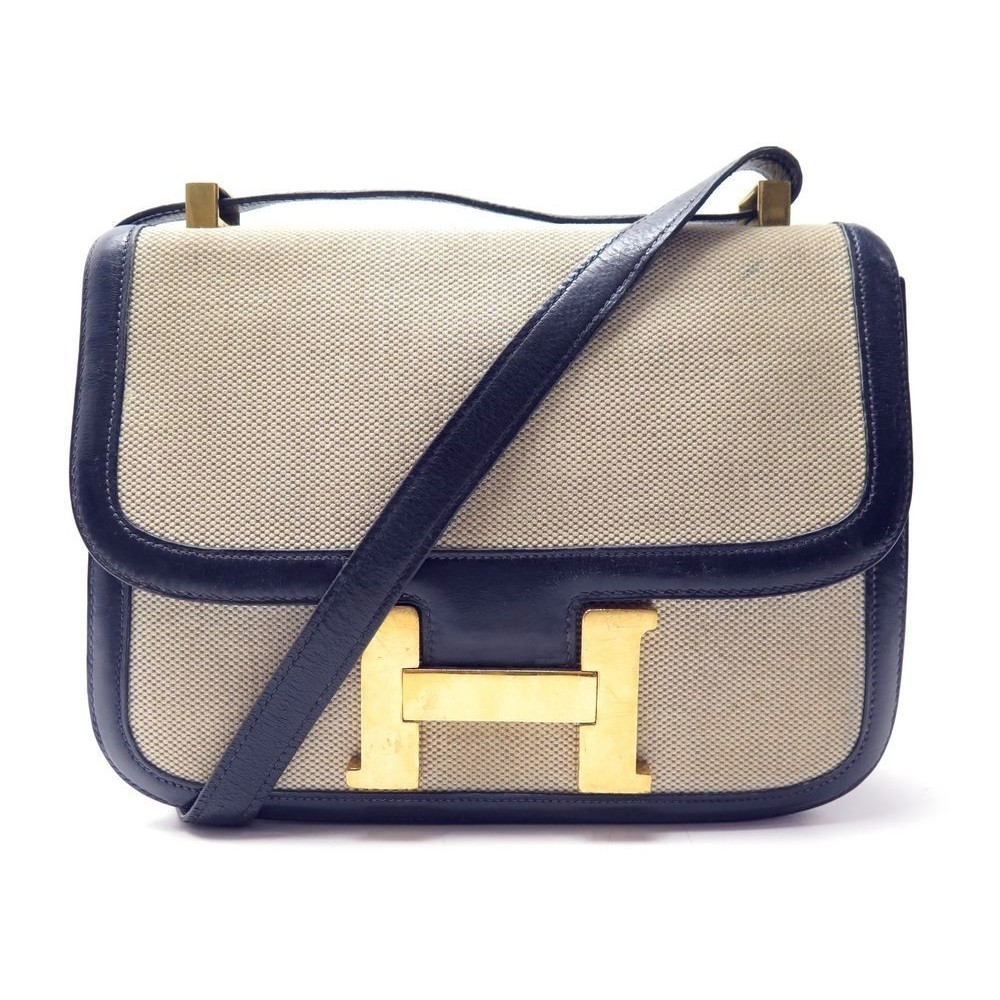 Sac Constance HERMES cuir box bleu - VALOIS VINTAGE PARIS