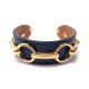 NEUF BRACELET OUVERT HERMES MORS CUIR ET METAL DORE 