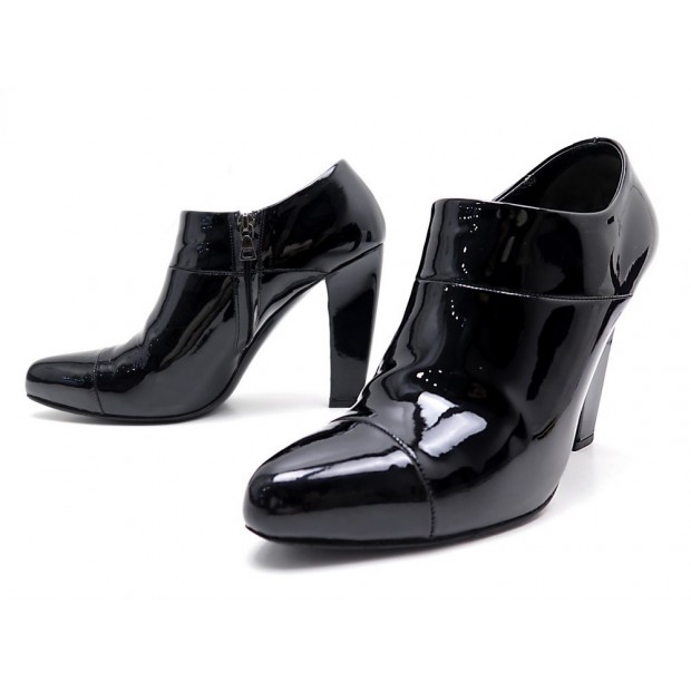 CHAUSSURES PRADA BOTTINES 39.5 IT 40 FR CUIR VERNIS NOIR + BOITE LOW BOOTS 790€