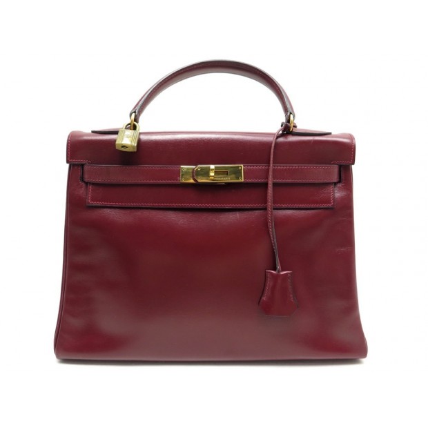 VINTAGE SAC A MAIN HERMES KELLY 32 EN CUIR BORDEAUX LEATHER HAND BAG 7500€