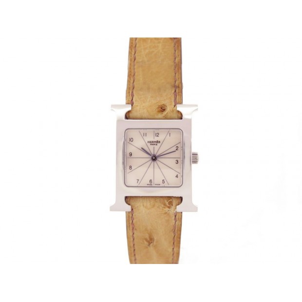 MONTRE HERMES HEURE H HH1.210 21 MM QUARTZ ACIER ET CUIR AUTRUCHE WATCH 2200€