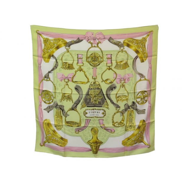 FOULARD HERMES CARRE ETRIERS JAUNE 