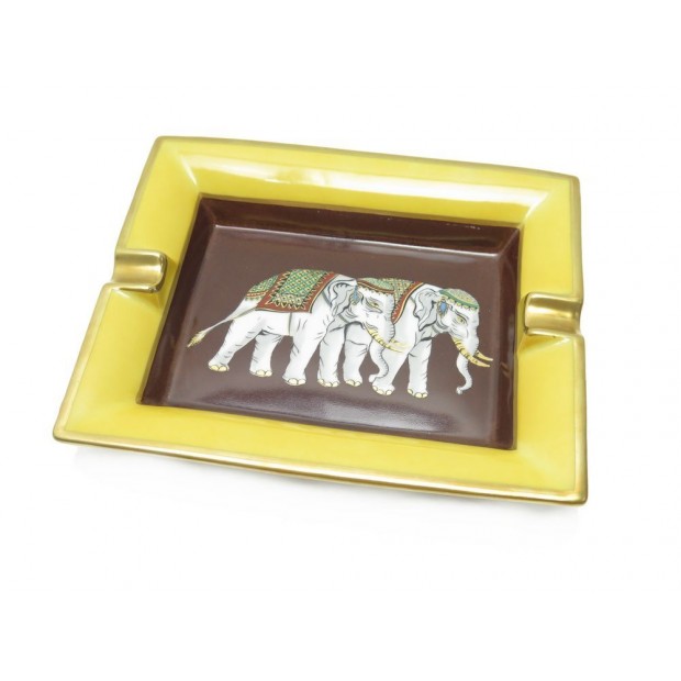 NEUF CENDRIER HERMES ELEPHANTS VIDE POCHE PORCELAINE JAUNE + BOITE ASHTRAY 465€