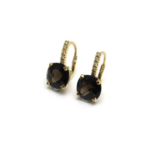 BOUCLE OREILLES OR ROSE 18K DIAMANTS ET QUARTZ 5.2G