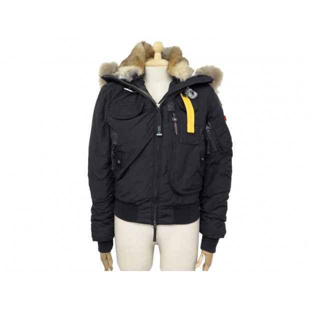 MANTEAU PARAJUMPERS 061142 T34 XS EN NYLON NOIR ET FOURRURE DE COYOTE COAT 800€