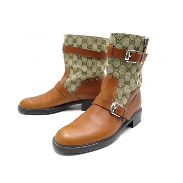 CHAUSSURES GUCCI EDIE 246702 BOTTINES A BOUCLE 41.5 TOILE MONOGRAMMEE CUIR 690€