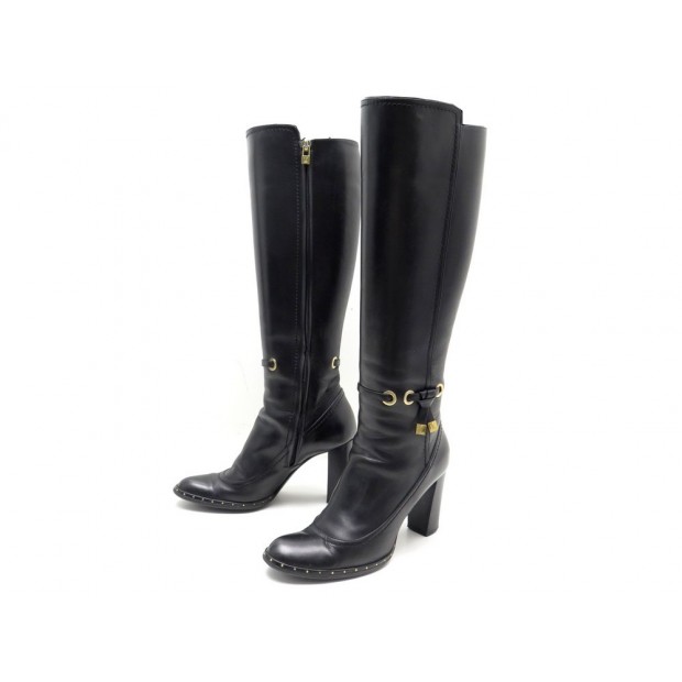 CHAUSSURES LOUIS VUITTON BOTTES A TALONS CUIR NOIR T36 