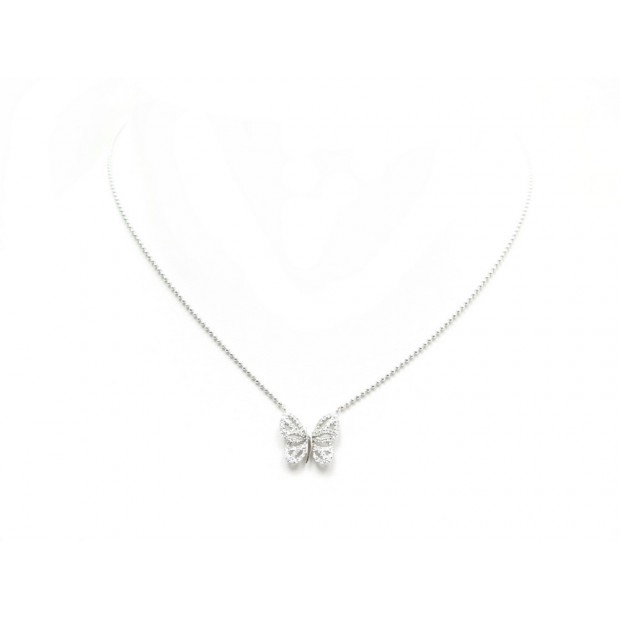 NEUF COLLIER MAISON BIRKS PAPILLON EN OR BLANC 4GR 72 DIAMANTS 0.36CT NECKLACE