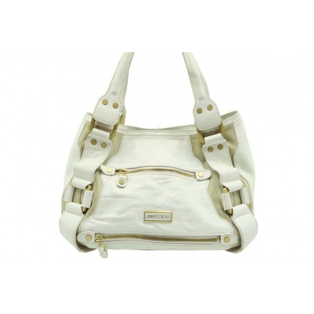 SAC A MAIN JIMMY CHOO MAHALA PORTE EPAULE EN BIMATIERE CUIR BLANC PURSE 1800€