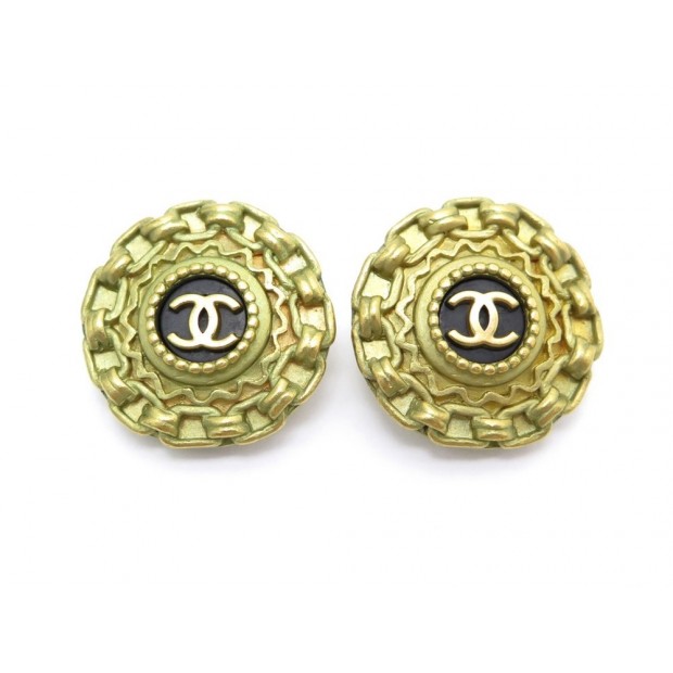 BOUCLES D'OREILLES CHANEL CLIPS LOGO CC EN METAL DORE GOLDEN EARRINGS 570€