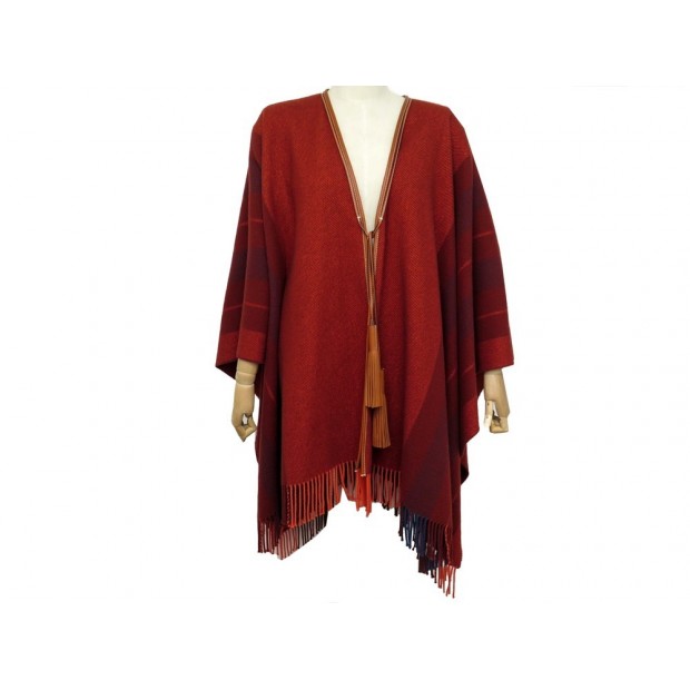 NEUF PONCHO HERMES FRANGES ET CUIR 