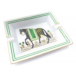 VIDE POCHE HERMES CENDRIER CHEVAL NOIR PORCELAINE VERT BLACK HORSE ASHTRAY 465€