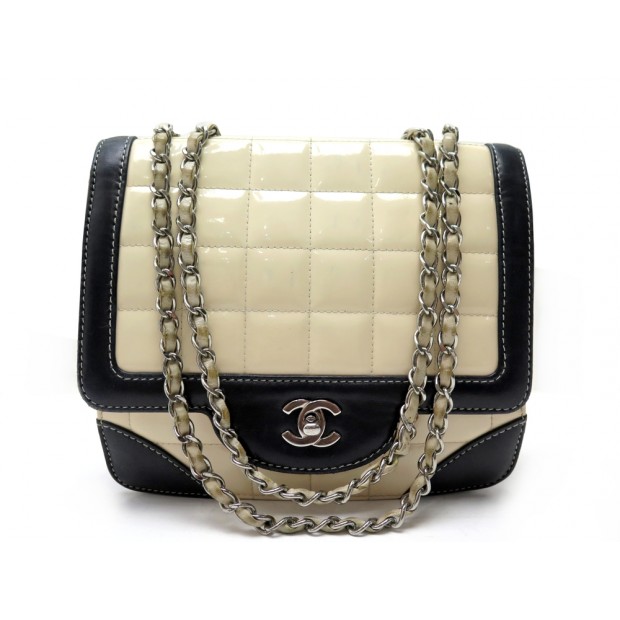 SAC A MAIN CHANEL FERMOIR TIMELESS BANDOULIERE EN CUIR VERNI BEIGE HANDBAG 3800€