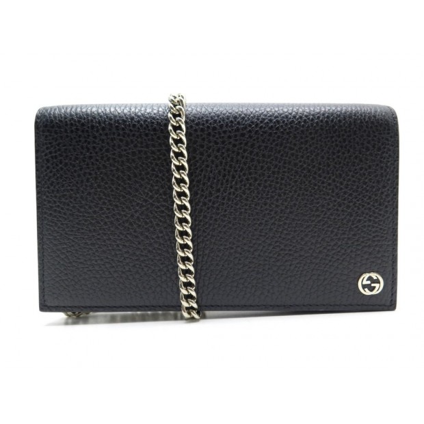 NEUF SAC POCHETTE GUCCI WALLET ON CHAIN 466506 BANDOULIERE EN CUIR NOIR WOC 910€