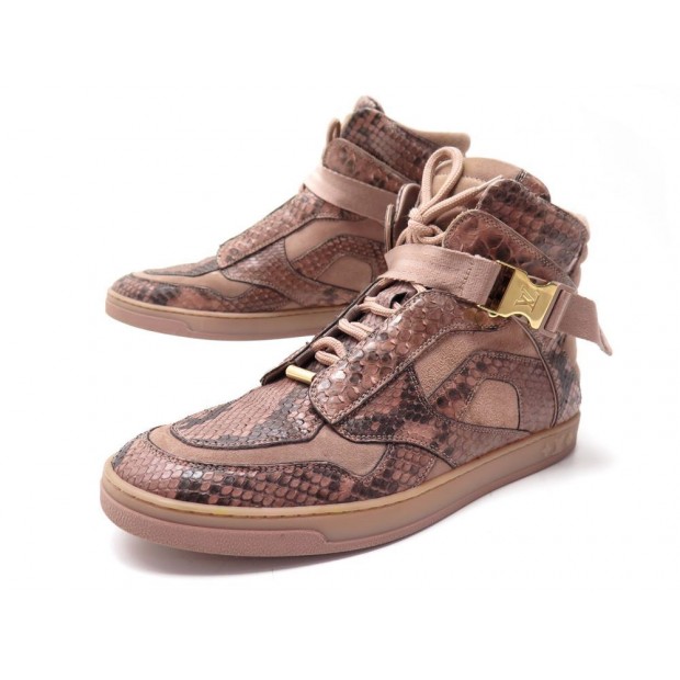 CHAUSSURES LOUIS VUITTON BASKETS 37.5 CUIR PYTHON DAIM ROSE SNEAKERS SHOES 720€