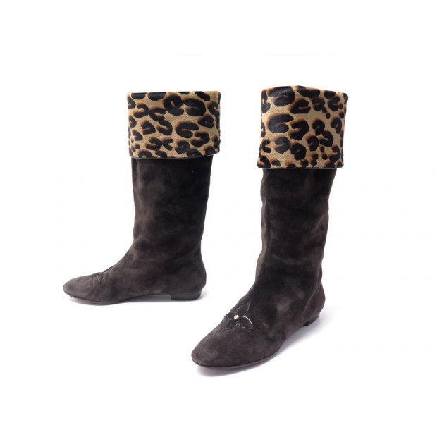 CHAUSSURES LOUIS VUITTON BOTTES SPROUSE LEOPARD 38.5 EN DAIM MARRON BOOTS 1100€