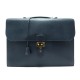 NEUF SACOCHE HERMES SAC A DEPECHE 2 SOUFFLETS CUIR CLEMENCE BLEU 