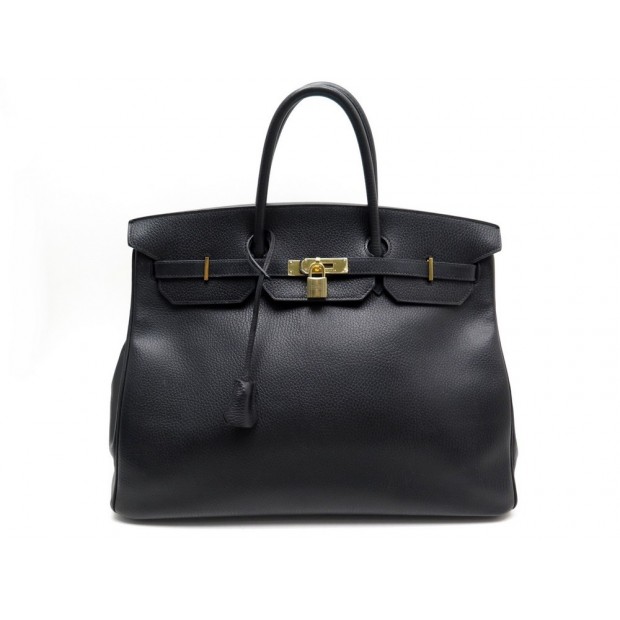 SAC A MAIN HERMES BIRKIN 40 DORE EN CUIR CLEMENCE NOIR + BOITE LEATHER HAND BAG