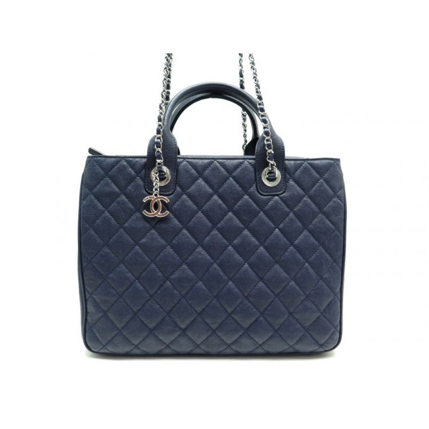 SAC A MAIN CHANEL CABAS SHOPPING EN CUIR CAVIAR MATELASSE BLEU HAND BAG 4150€