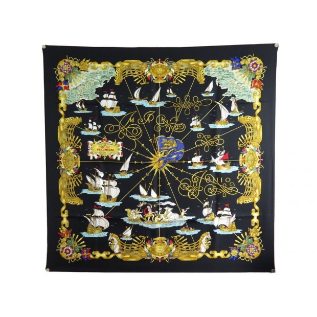 NEUF FOULARD HERMES VOILES DE LUMIERE PAR JOACHIM METZ SOIE NOIR SILK SCARF 495€