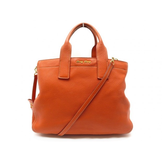 SAC A MAIN MIU MIU CABAS BANDOULIERE CUIR GRAINE ORANGE LEATHER HAND BAG 1500€