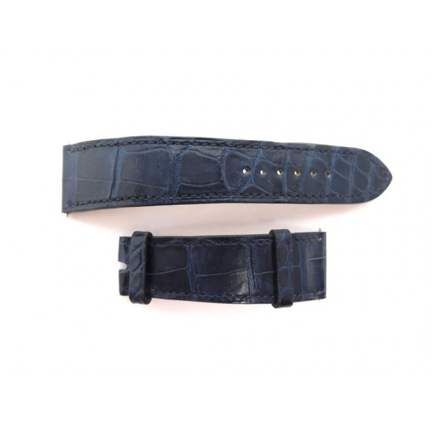 NEUF BRACELET HERMES POUR MONTRE CAPE COD 22MM CUIR DE CROCODILE BLEU STRAP 390€