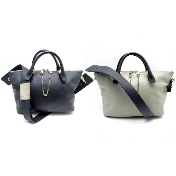 SAC A MAIN CHLOE BAYLEE MEDIUM BANDOULIERE CUIR BICOLORE BLEU GRIS HANDBAG 1900€