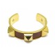 BRACELET HERMES SAINT CLOUD TAILLE 16 EN METAL DORE ET CUIR EPSOM MARRON BANGLE