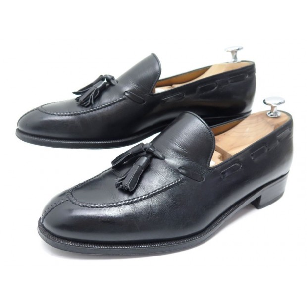 CHAUSSURES BERLUTI 7 41 MOCASSINS A PAMPILLES EN CUIR NOIR LEATHER LOAFERS 1280€