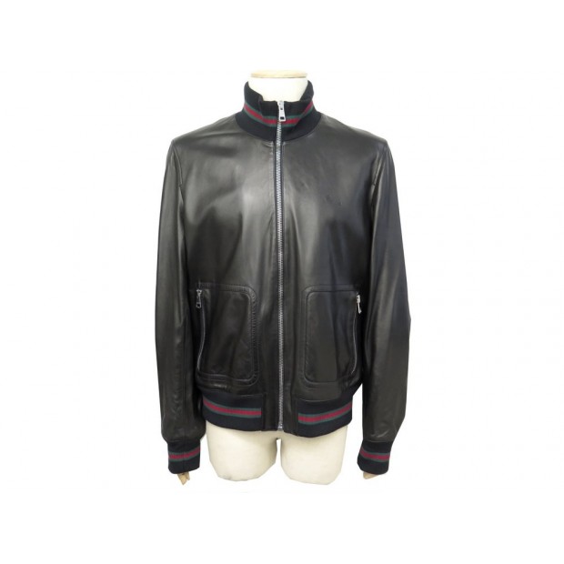 NEUF BLOUSON GUCCI CUIR NOIT T58 