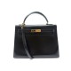 NEUF VINTAGE SAC A MAIN HERMES KELLY 33 SELLIER BANDOULIERE CUIR BOX NOIR PURSE