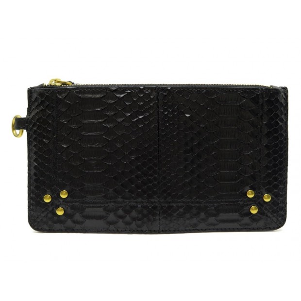 NEUF POCHETTE JEROME DREYFUSS TROUSSE POPOCHE S CUIR PYTHON NOIR POUCH 240€