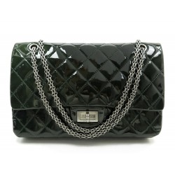 SAC A MAIN CHANEL MAXI 2.55 CUIR VERNIS MATELASSE VERT BANDOULIERE PURSE 10900€