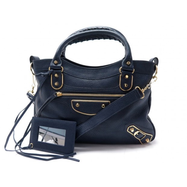 NEUF SAC A MAIN BALENCIAGA CLASSIC METALLIC EDGE 390149 CUIR BLEU HAND BAG 1915€