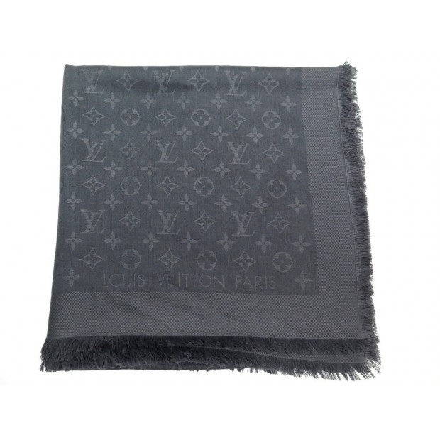 CHALE LOUIS VUITTON MONOGRAM LV M71329 EN SOIE & LAINE NOIR WOOL SILK SHAWL 400€