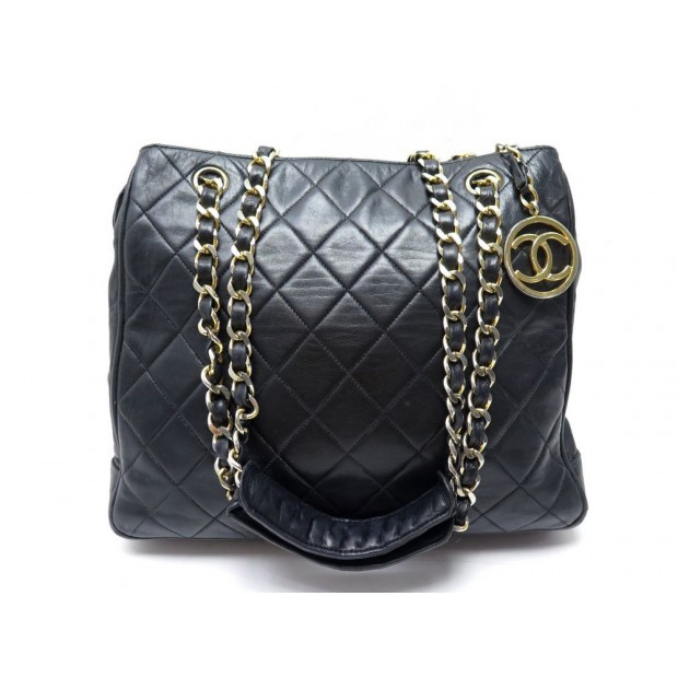  - VINTAGE SAC A MAIN CHANEL SHOPPING PM CUIR MATELASSE NOIR 